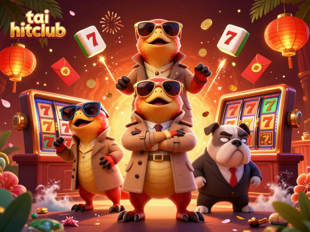 Experience the excitement of tai hitclub with cartoon raptors in a casino setting, surrounded by vibrant game elements.