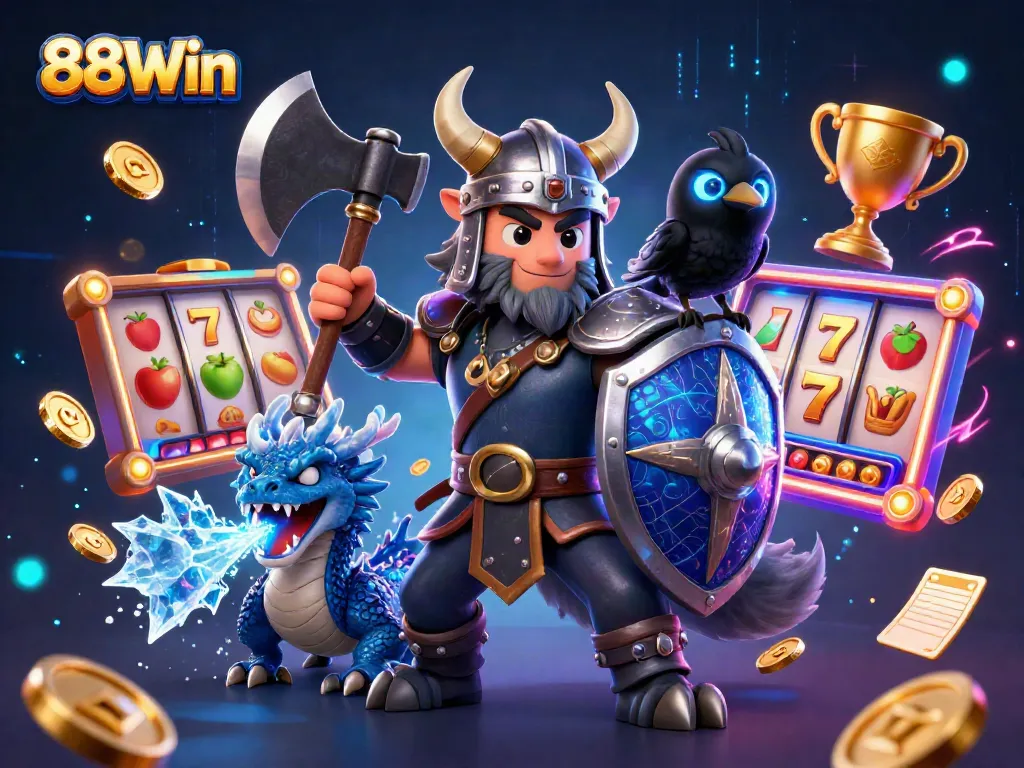 Engage with thrilling slot adventures at 88Win featuring vibrant lucky symbols and energetic characters.