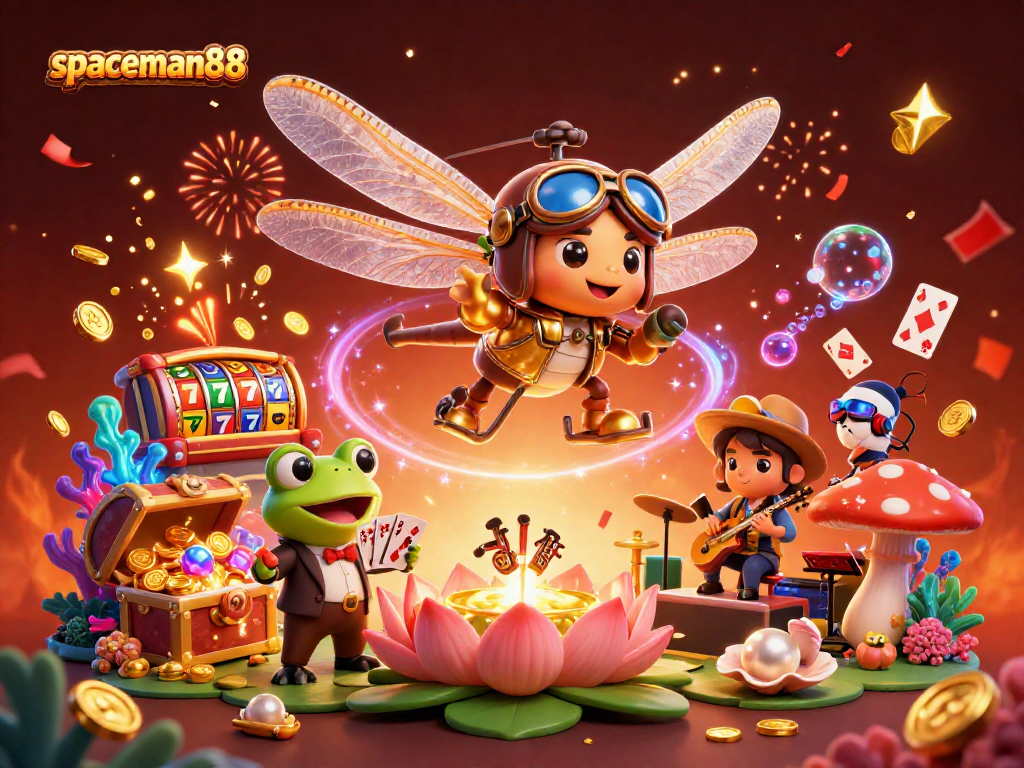 Experience winning with spaceman88 as a dragonfly pilot above a vibrant lily pad casino.