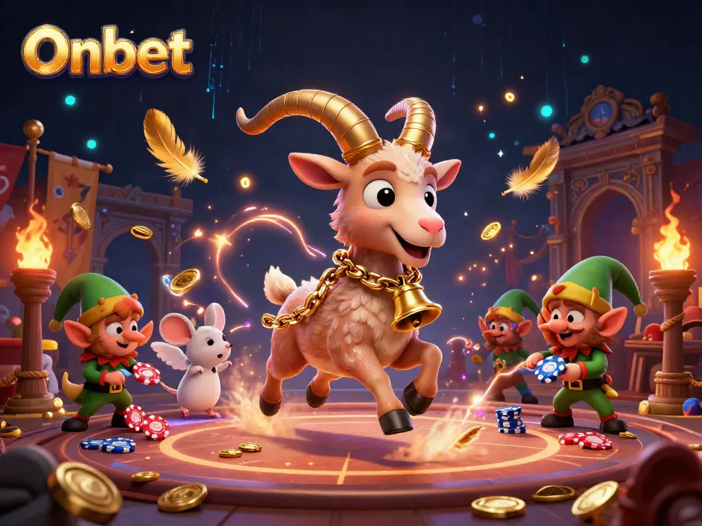 The Krampus goat character in the festive Onbet casino illustration captures a holiday horror gambling atmosphere.