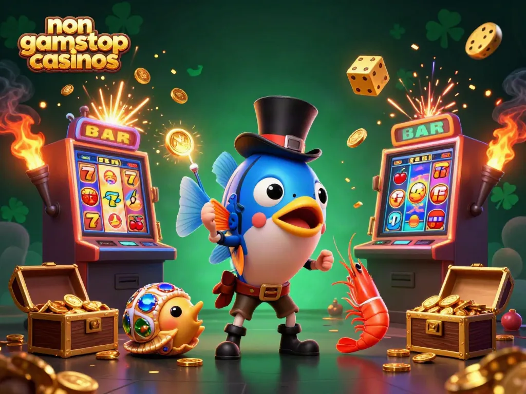 Engaging scene of non gamstop casinos showcasing vibrant characters and colorful casino elements.