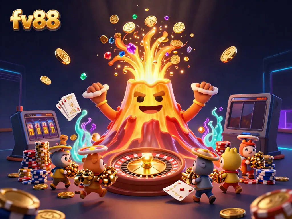 Experience exciting wins at fv88 with dynamic casino elements in a vibrant 3D scene.