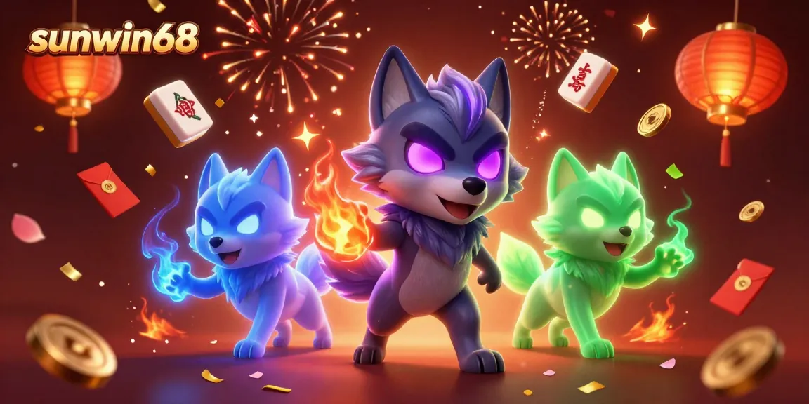 Experience the thrill of play at sunwin68 with dynamic ghostly wolves and festive casino elements.