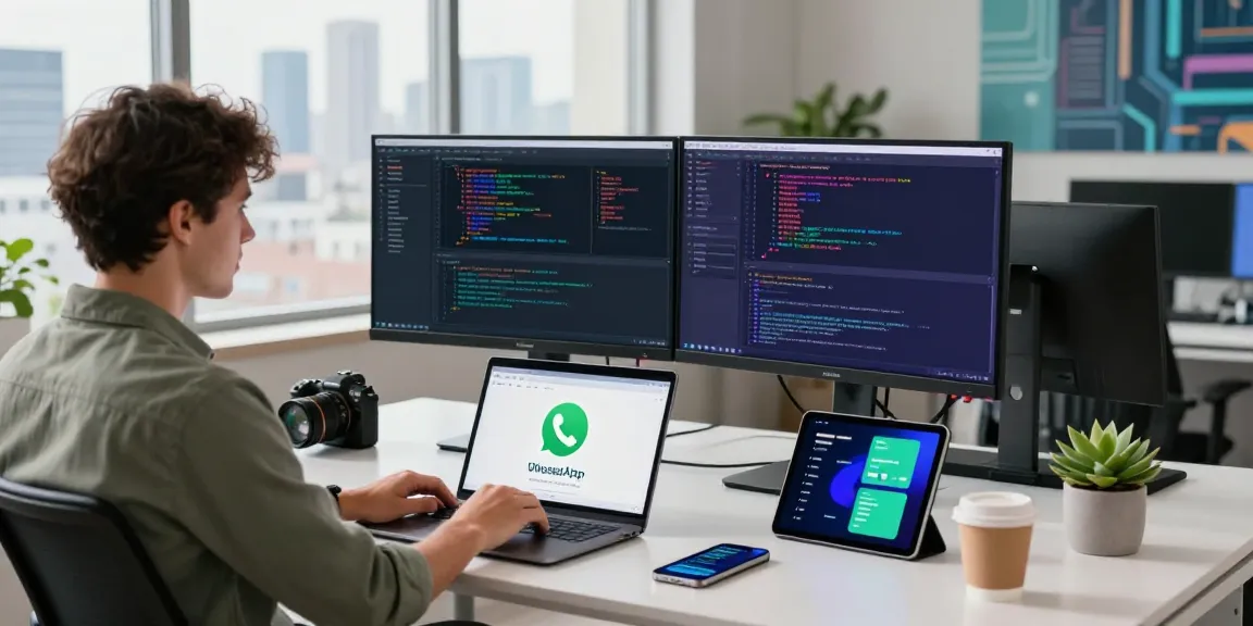 WhatsApp下載 in action: A developer downloading the app in a modern workspace.