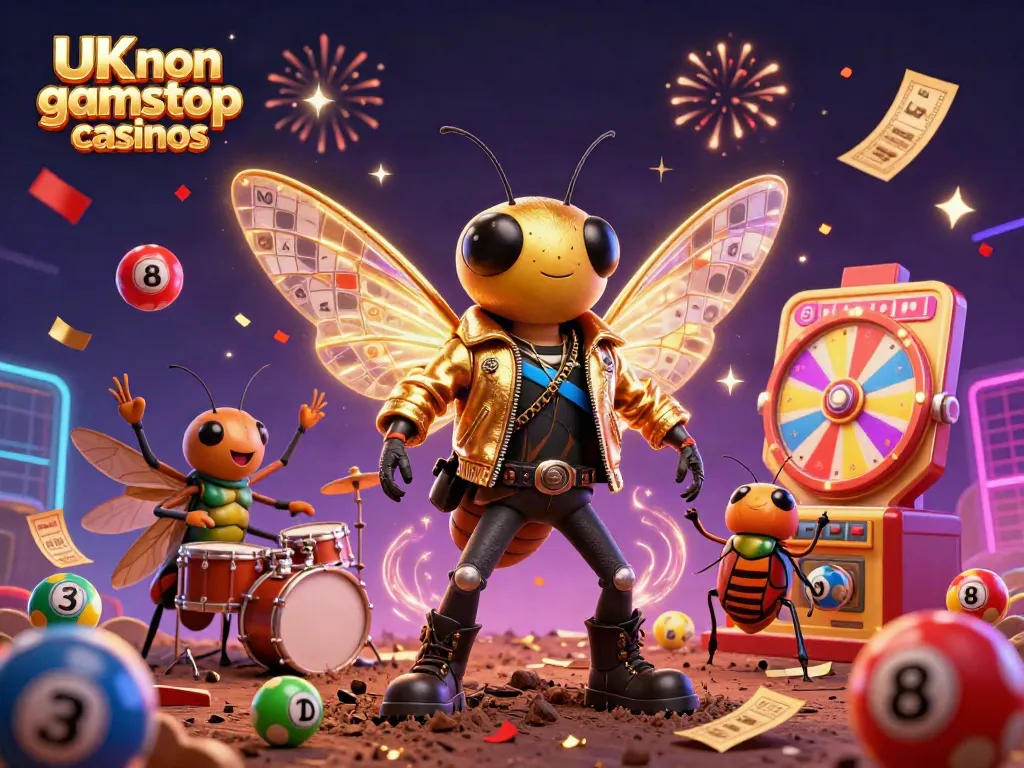 Celebrate with vibrant elements of UK non gamstop casinos in a dynamic 3D scene.