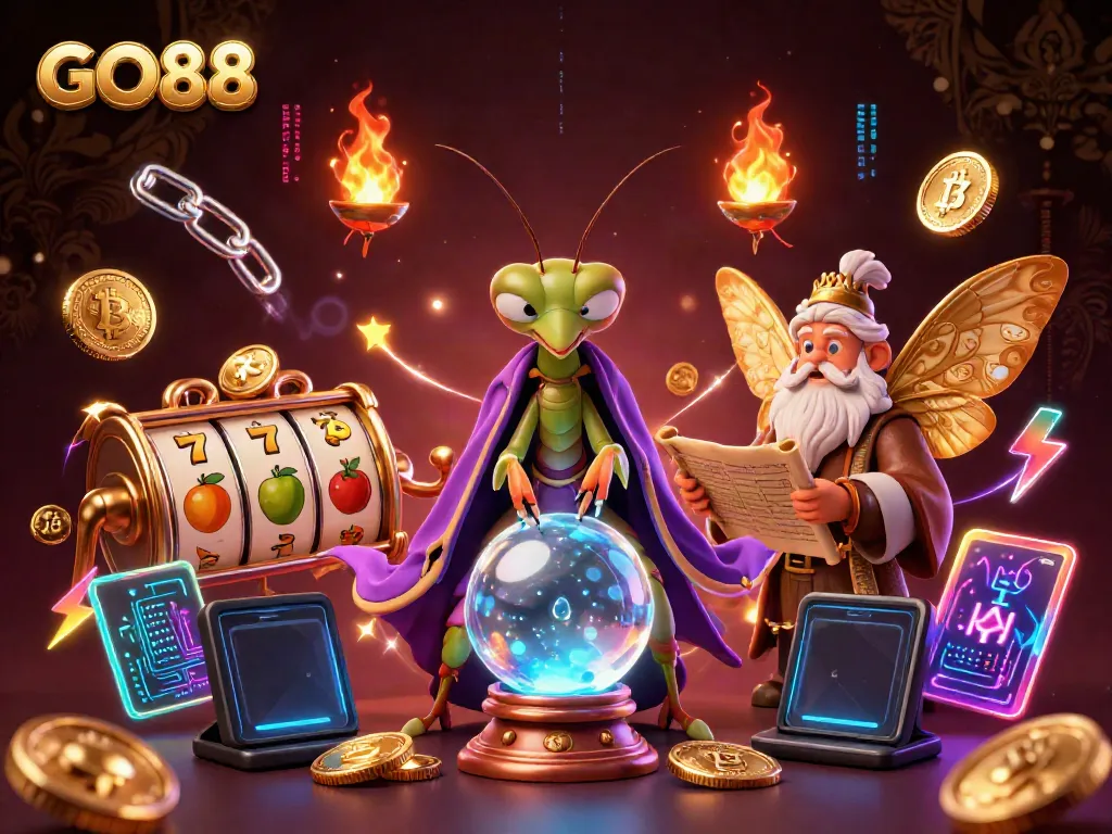 Experience GO88's thrilling online casino world with vibrant slot elements and interactive characters.